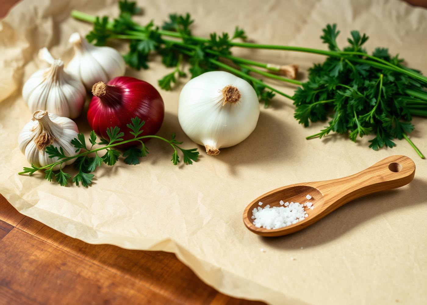 Ingredientes naturais: alho, cebola, salsinha e cebolinha